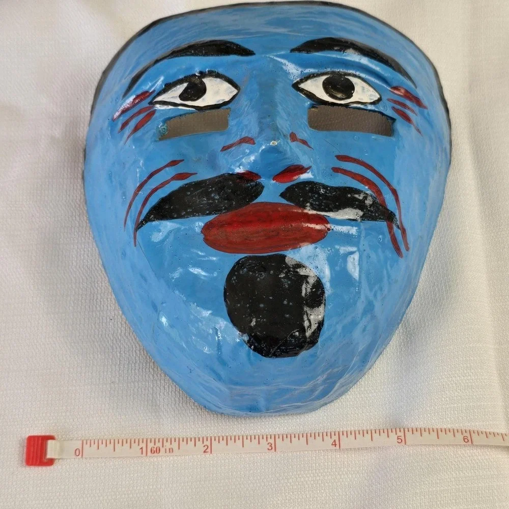 Vintage Papier-Mâché Mask Folk Art Handmade Painted Face 6 Inch Wall Decor